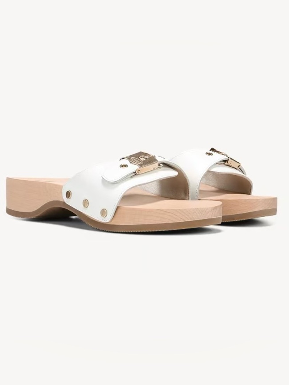 NEW Dr Scholls Original Collection White Wood Sole Clogs Slides Sz 8 Summer
